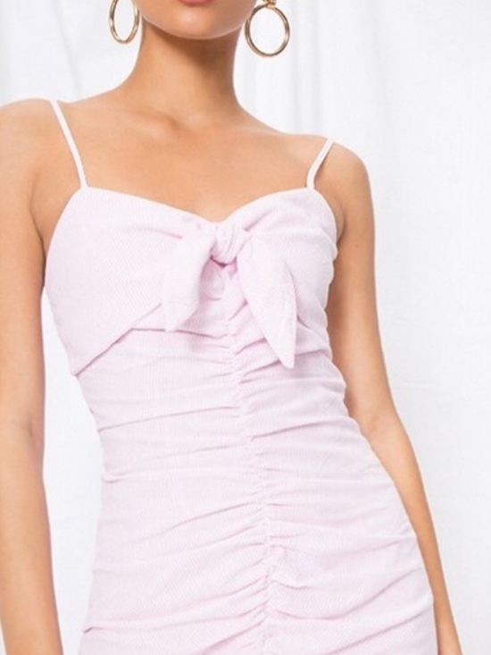 superdown Dresses & Skirts - superdown Light Pink Ruched Tie-Front Mini Dress